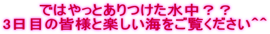 ではやっとありつけた水中？？ 3日目の皆様と楽しい海をご覧ください＾＾